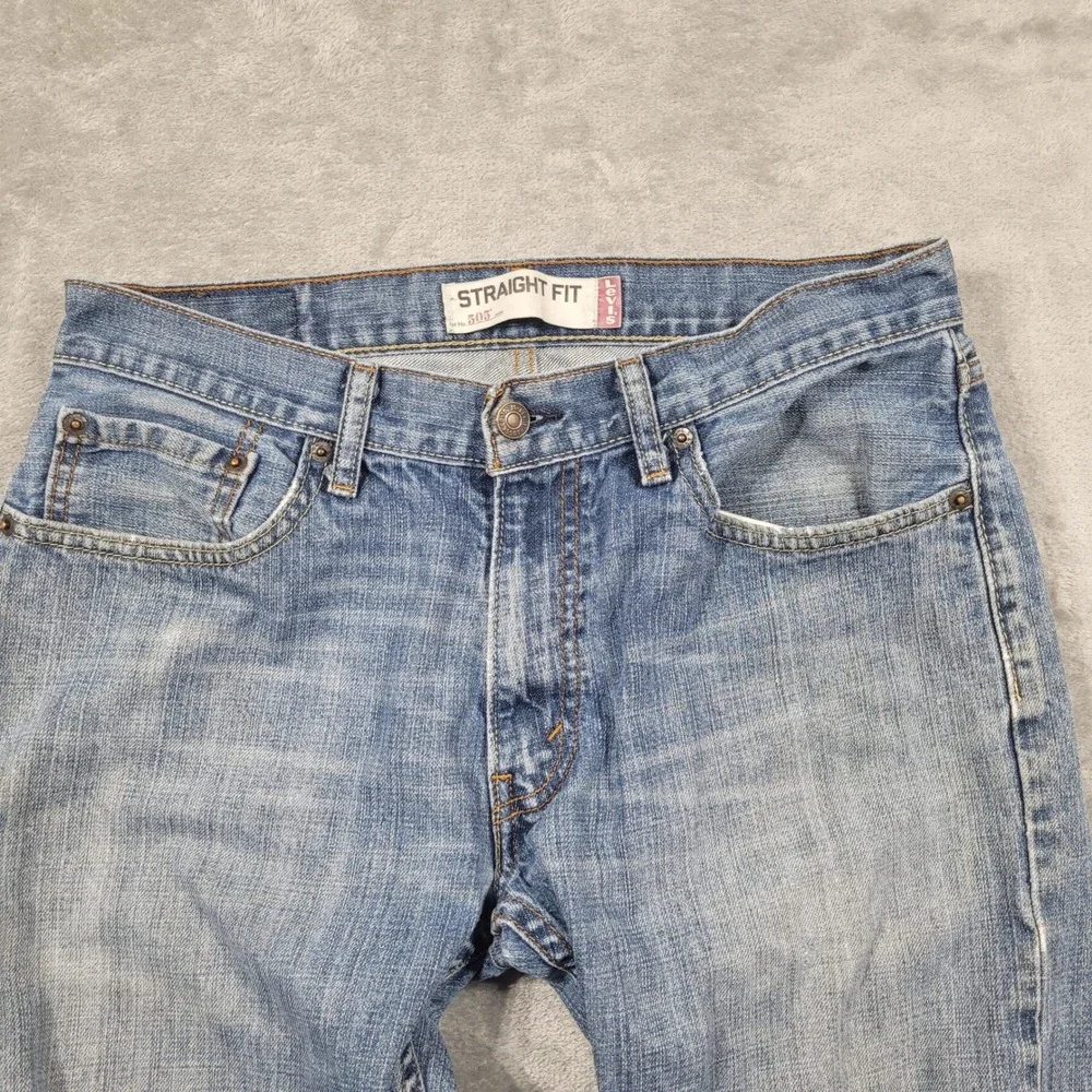 Levi's Jeans Mens 31x32 Blue 505 Straight Fit Distressed Frayed Denim Pants Y2K
